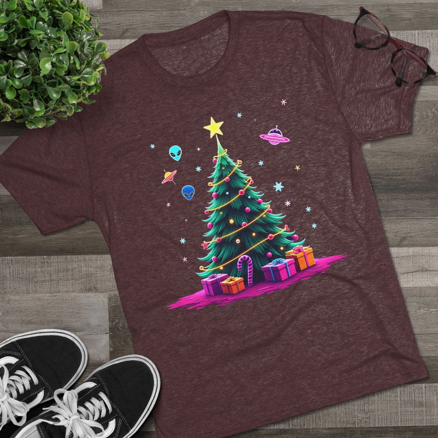 Alien visitors Christmas tree, Unisex Tri-Blend Crew Tee