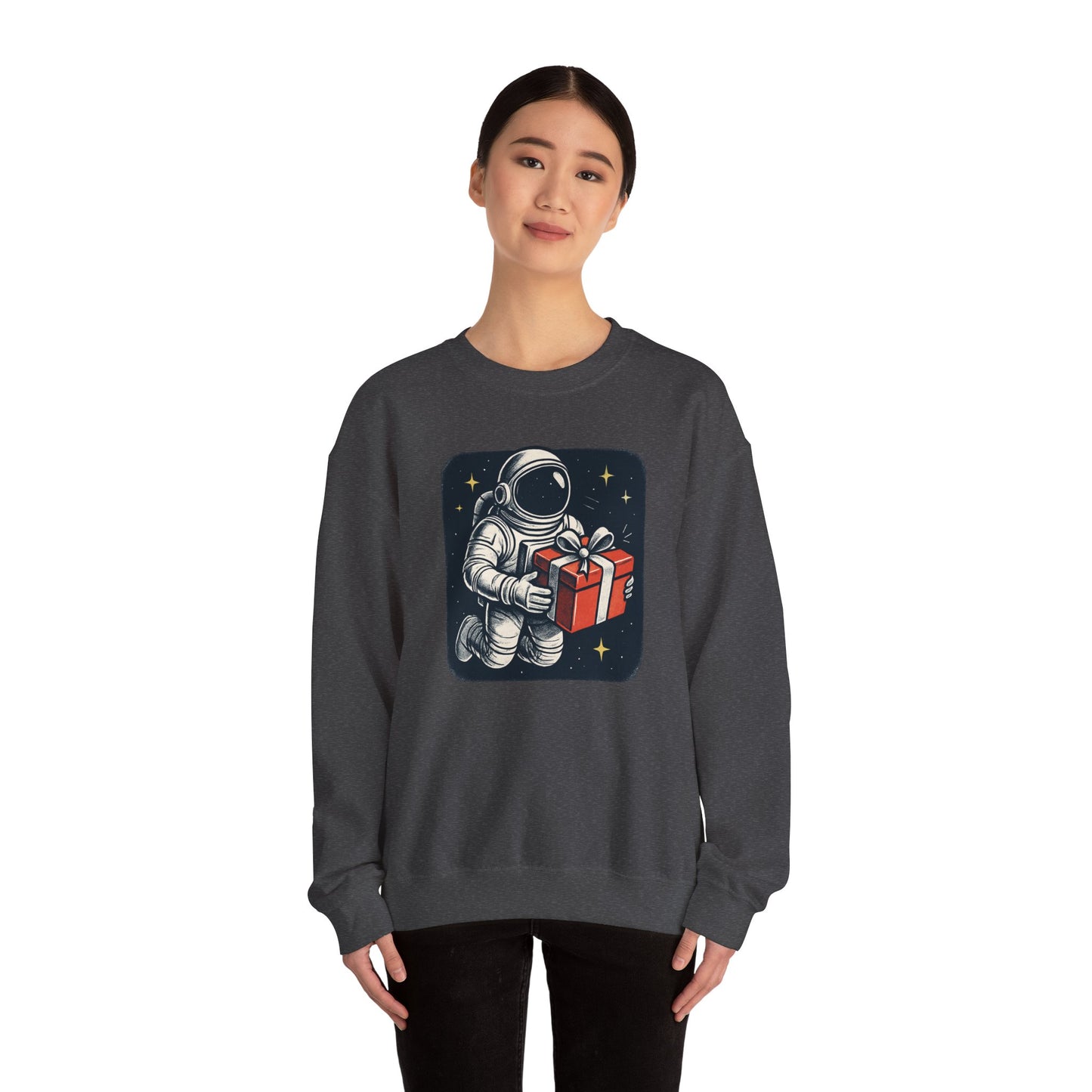 Astronaut holding Gift,  Unisex Heavy Blend™ Crewneck Sweatshirt