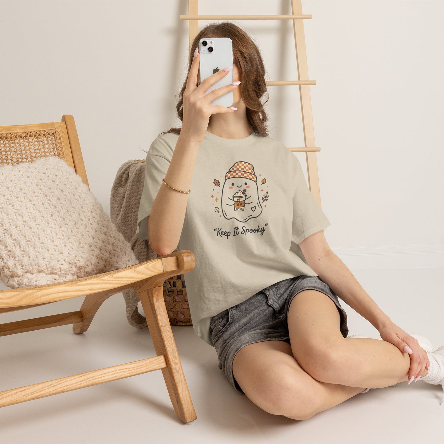 Keep It Spooky Ghost Tee — Cute Fall Halloween Shirt with Pumpkin Latte
