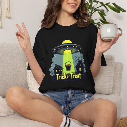 Halloween UFO Trick or Treat T-Shirt — Alien Abduction Spooky Tee