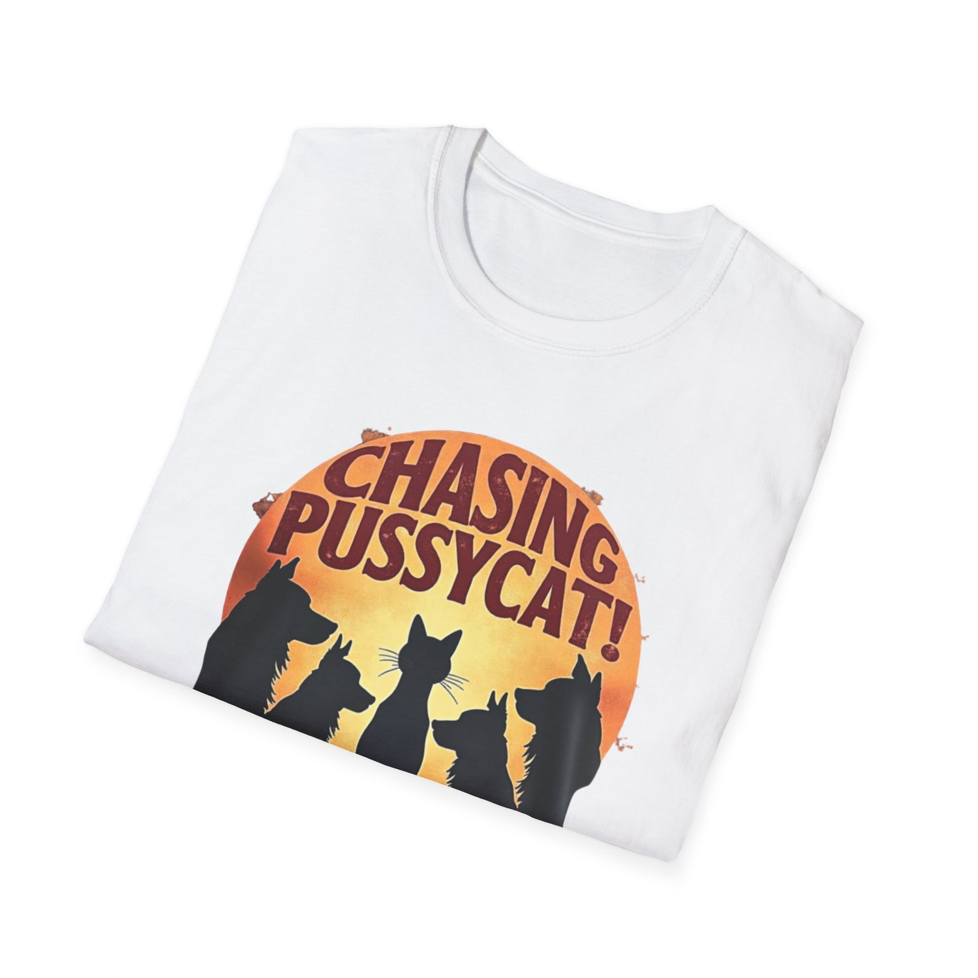 Chasing Pussycat Unisex Softstyle T-Shirt, Fun Cat Lovers Tee, Gift for Animal Enthusiasts, Quirky Casual Wear, Perfect for Festivals [...] - Psychonaut Swag