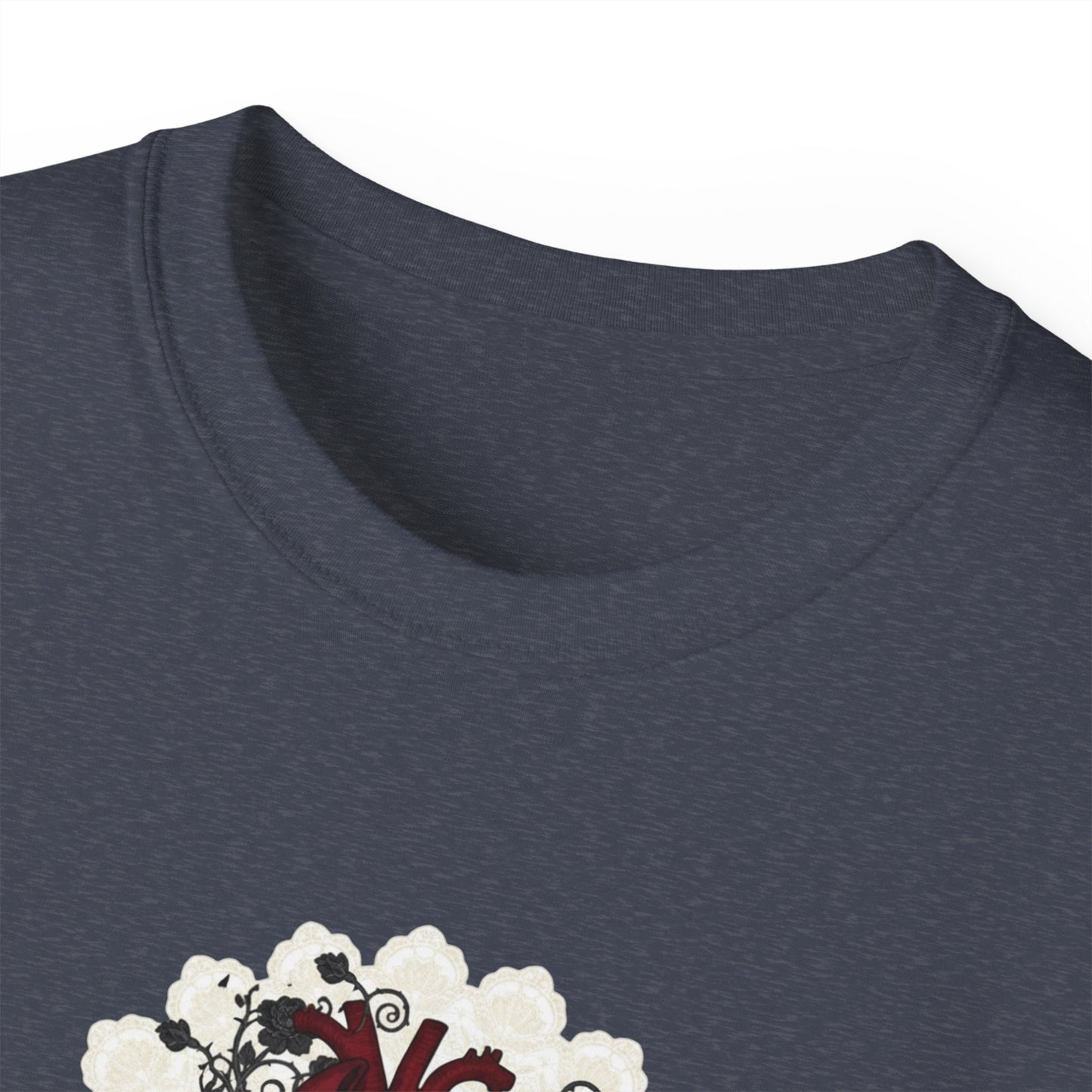 Romance with a Rebel Heart Tee — Gothic Floral Heart Graphic T-Shirt