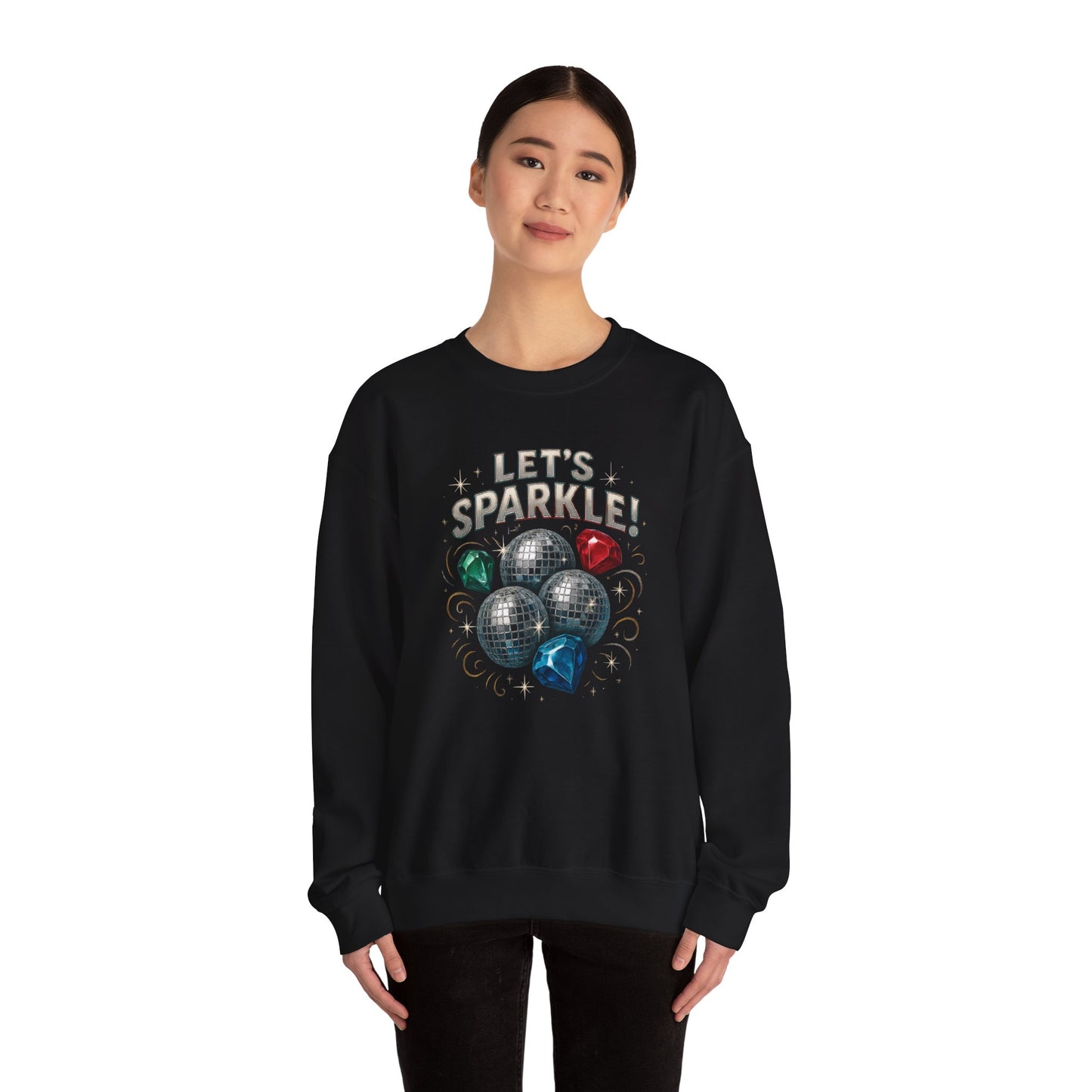 Crewneck Sweatshirt - "Let's Sparkle" Disco Ball Holiday Party Pullover