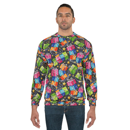 Gift Pattern Ugly Christmas Sweatshirt - Colorful Presents All-Over Print Holiday Pullover