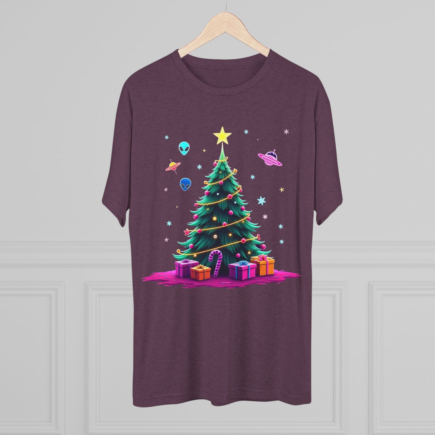 Alien visitors Christmas tree, Unisex Tri-Blend Crew Tee