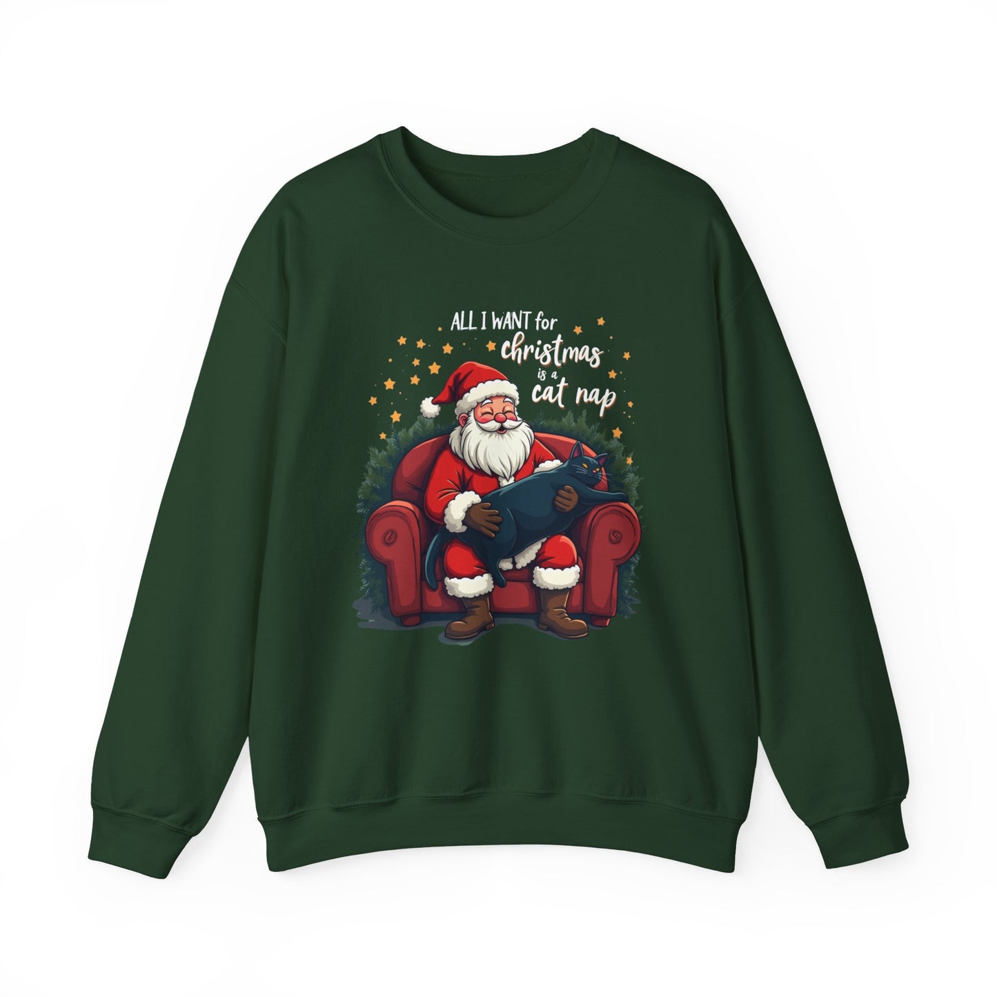 Christmas Cat Nap Sweatshirt – Santa Relaxing on Armchair