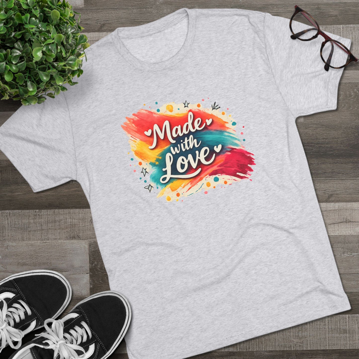 T-Shirt — "Made with Love" Colorful Brushstroke Graphic