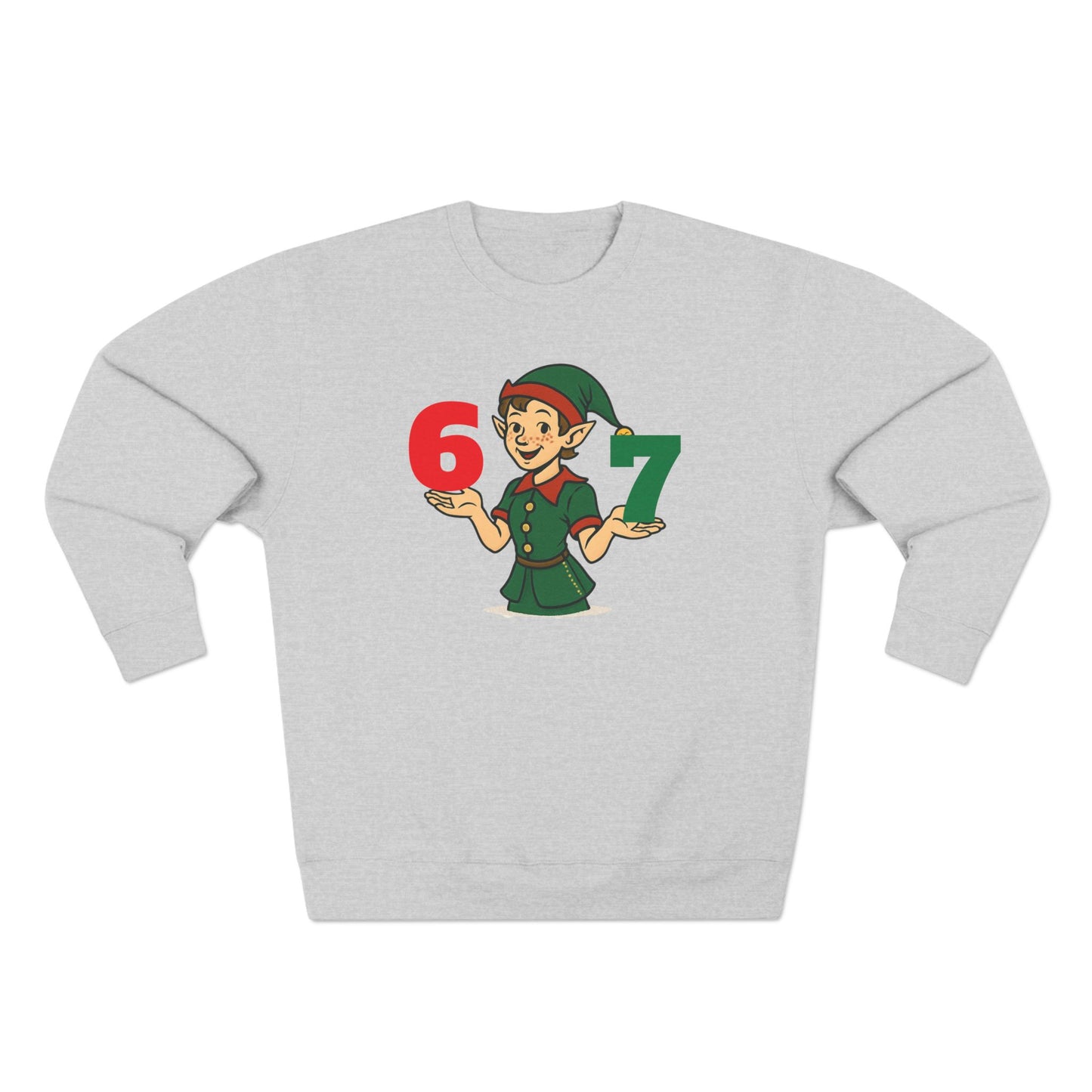 Elf Juggler six-seven  — Cute Holiday Elf Holding 6 & 7 Christmas Crewneck