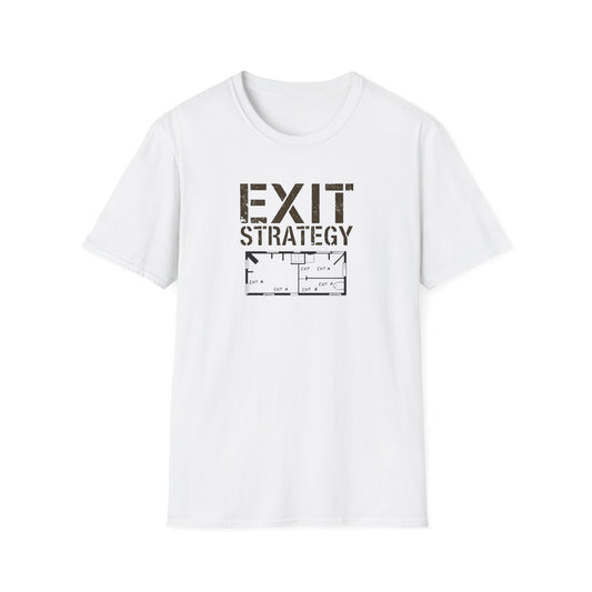 Exit Strategy Unisex Softstyle T-Shirt, Casual Wear, Fun Graphic Tee, Gift for Friends, Statement Shirt, Everyday Comfort - Psychonaut Swag