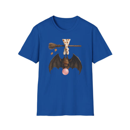 Bat and Bubblegum Unisex Softstyle T-Shirt, Halloween Top, Whimsical Graphic Tee, Cute Gift for Animal Lovers, Fall Vibes