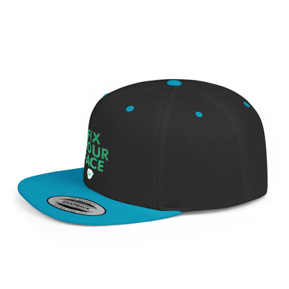 Fix Your Face-Leah, Flat Bill Snapback Cap, Trendy Snapback Hat, Funny Quote Hat, Casual Streetwear Cap, Unique Gift for Friends