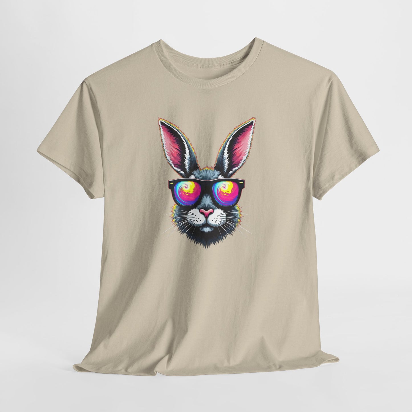 Bunny with Heart Sunglasses Tee — Retro Neon Rabbit Graphic T-Shirt