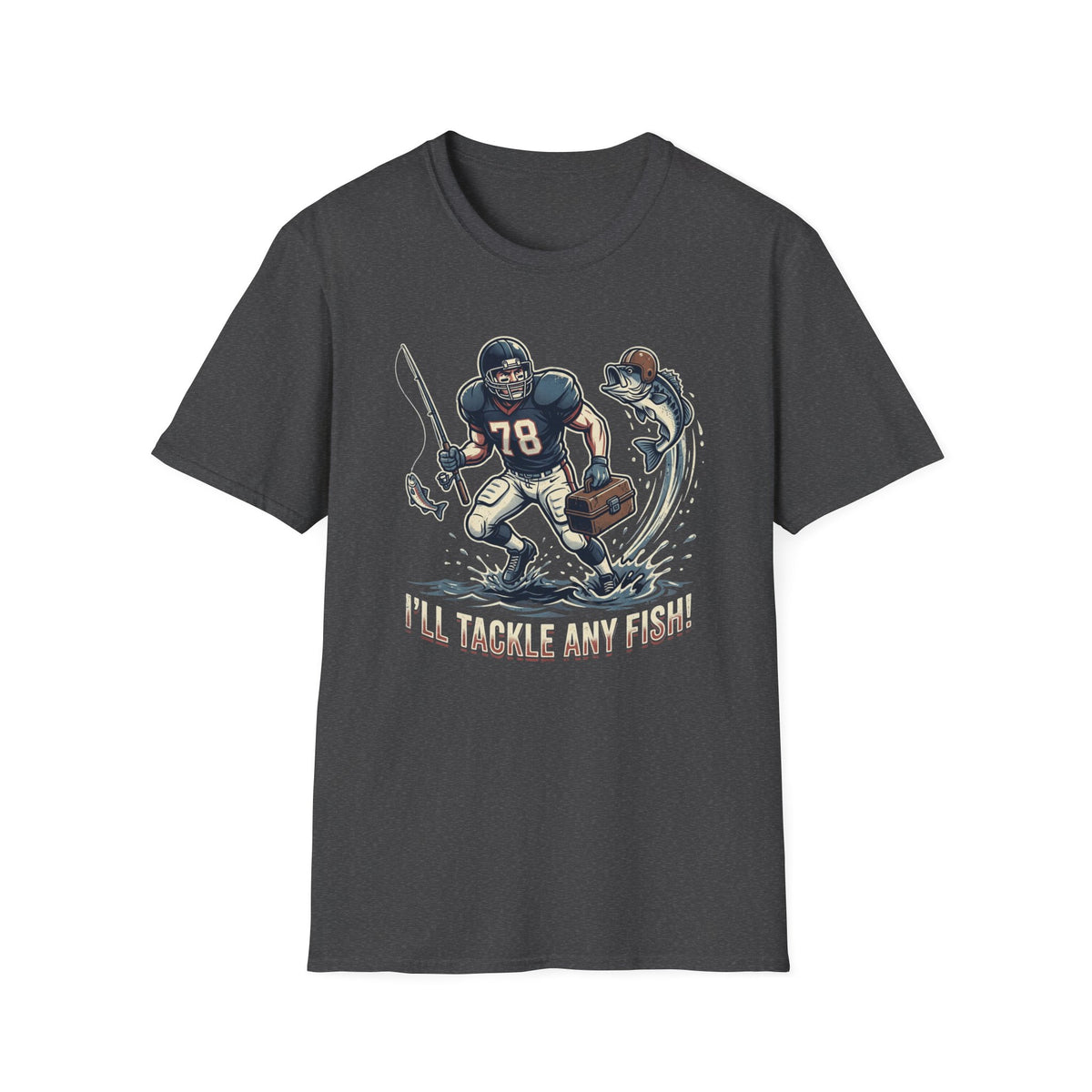 Football Fisherman T‑Shirt – Vintage Helmeted Player Catching Fish Graphic