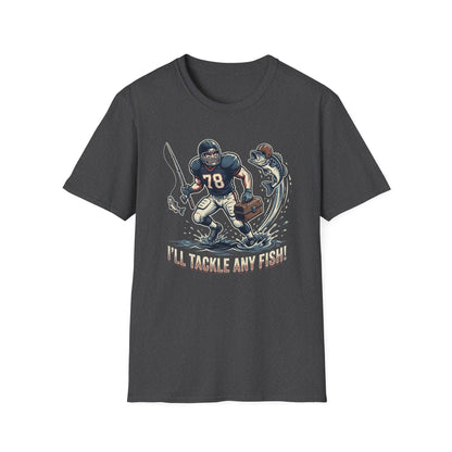 Football Fisherman T‑Shirt – Vintage Helmeted Player Catching Fish Graphic