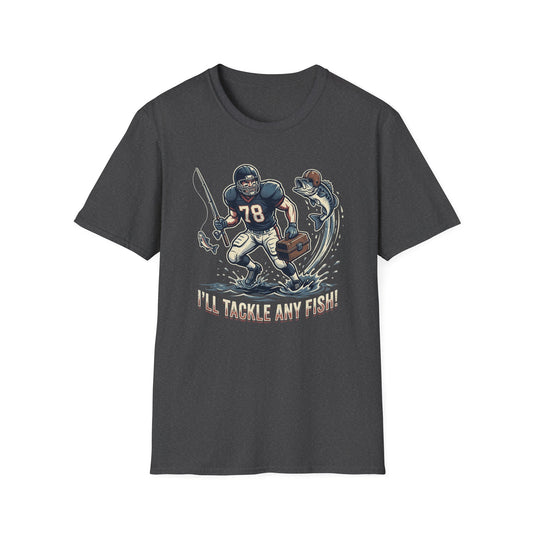 Football Fisherman T‑Shirt – Vintage Helmeted Player Catching Fish Graphic