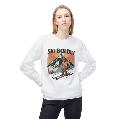 Ski Boldly Crewneck Sweatshirt – Vintage Mountain Skiing Graphic