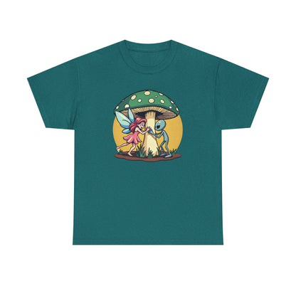 Alien chased by Fairy, Mushroom Unisex Heavy Cotton Tee - Psychonaut Swag