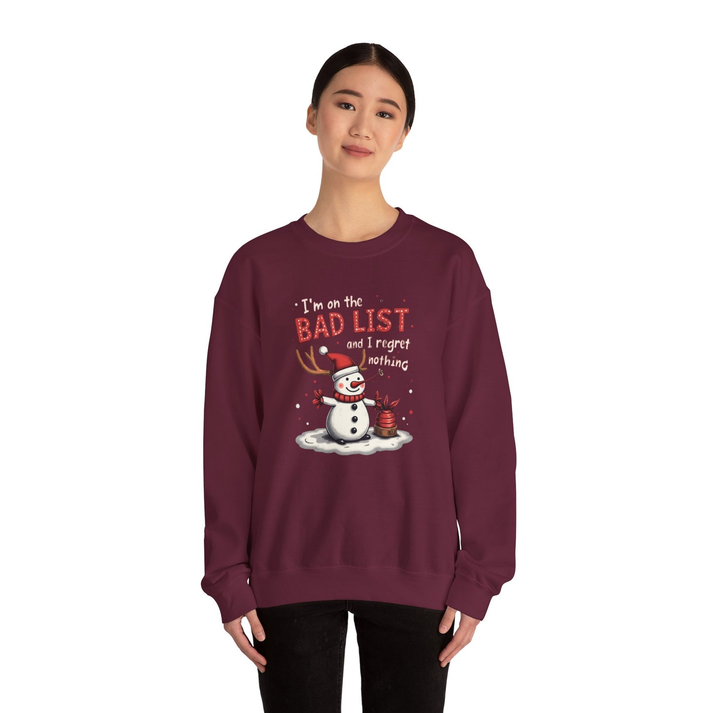 Bad List Snowman Sweatshirt — Funny Christmas Holiday Crewneck