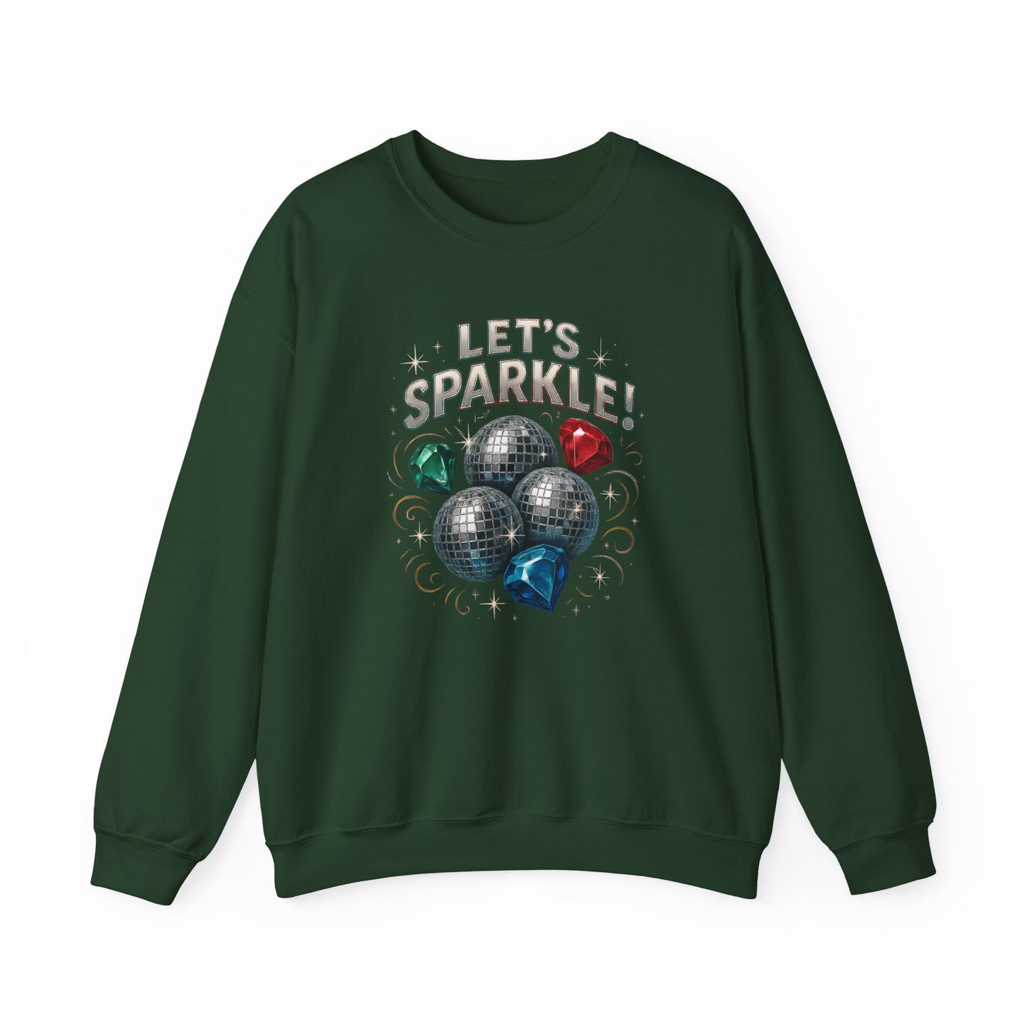 Crewneck Sweatshirt - "Let's Sparkle" Disco Ball Holiday Party Pullover