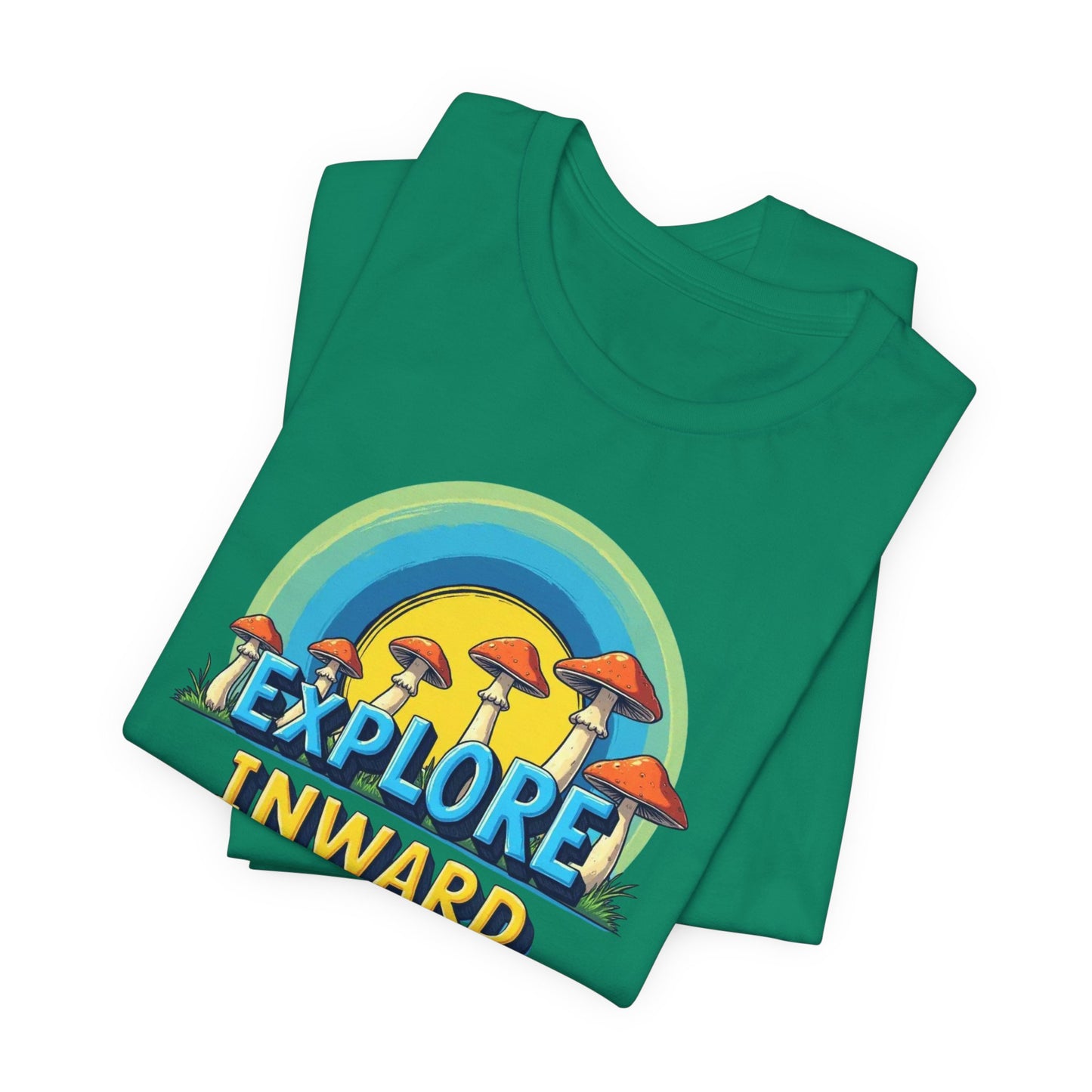 Explore Inward T-Shirt — Retro Mushroom Rainbow Graphic Tee