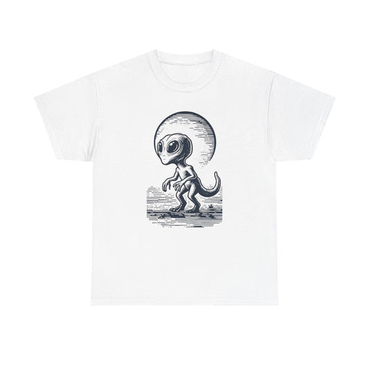 Dinosaur Hybrid, Graphic Unisex Heavy Cotton Tee | UFO Lover T-Shirt | Space-Themed Apparel - Psychonaut Swag