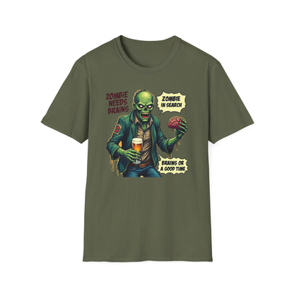 Zombie Needs Brains T-Shirt – Retro Comic Horror Graphic Tee