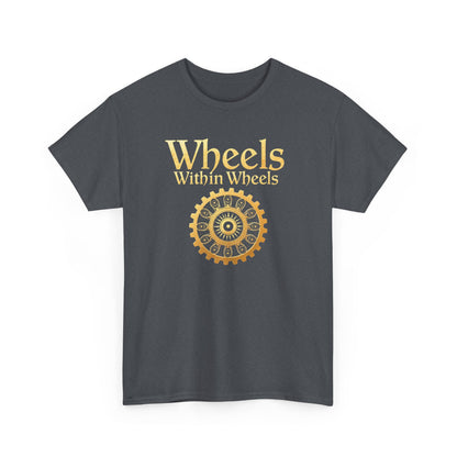 Wheels within wheels, Unisex Heavy Cotton Tee, Casual Wear, Gift for Cyclists, Graphic T-Shirt, Birthday Gift, Summer Style - Psychonaut Swag