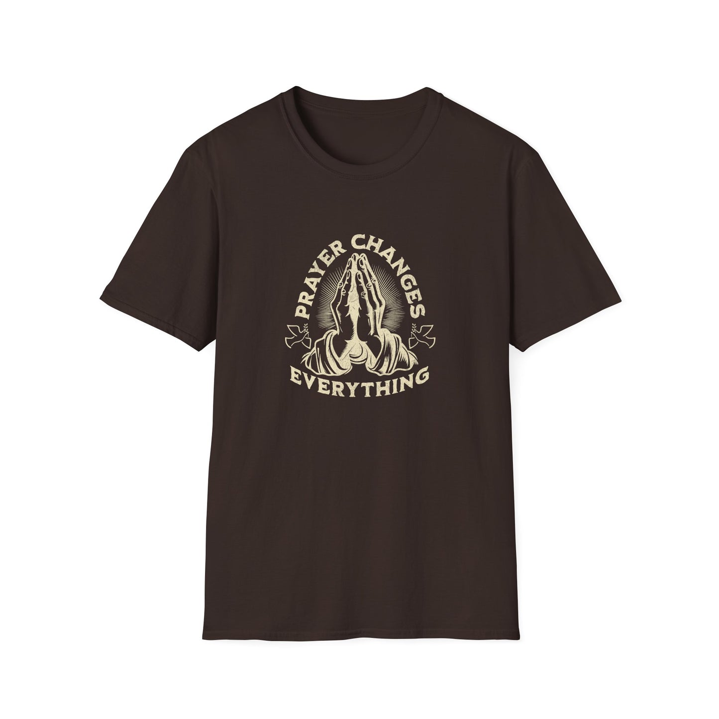 Prayer Changes Everything T-Shirt — Vintage Praying Hands Christian Tee