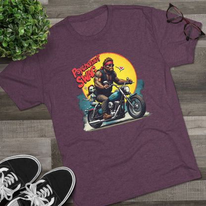 Psychonaut Swag Bigfoot on Motorcycle T-Shirt — Retro Biker Graphic Tee