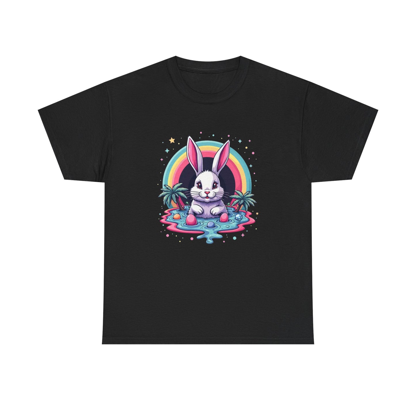 Cute Neon Bunny T-Shirt — Retro Rainbow Rabbit Graphic Tee