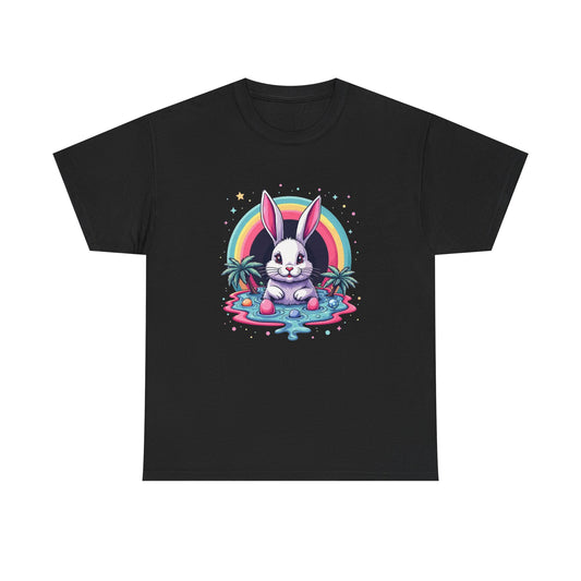 Cute Neon Bunny T-Shirt — Retro Rainbow Rabbit Graphic Tee