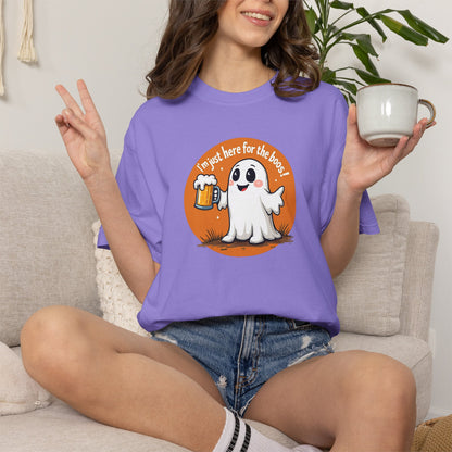 Halloween Ghost Beer T-Shirt — "I’m Just Here for the Boos" Cute Spooky Tee