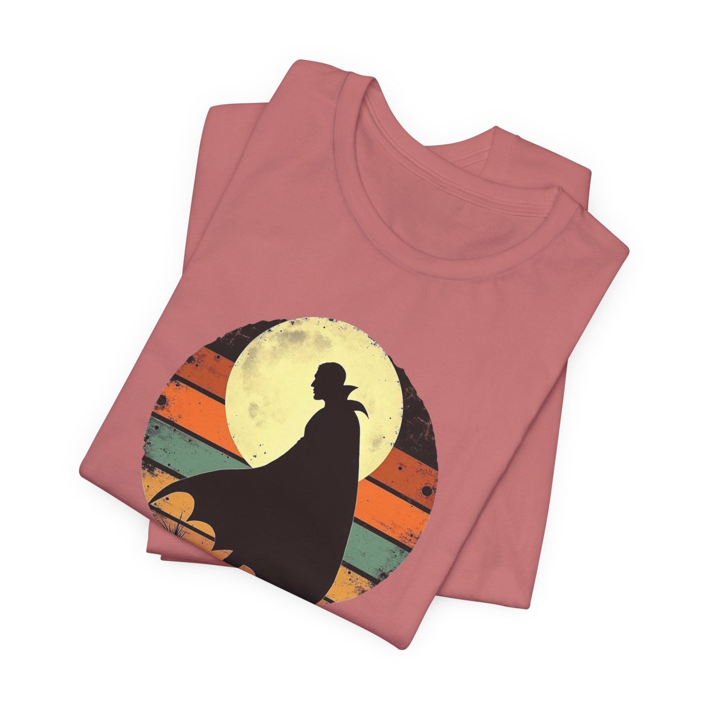 Vampire Silhouette Moon Tee — Retro Sunset Gothic Halloween T-Shirt