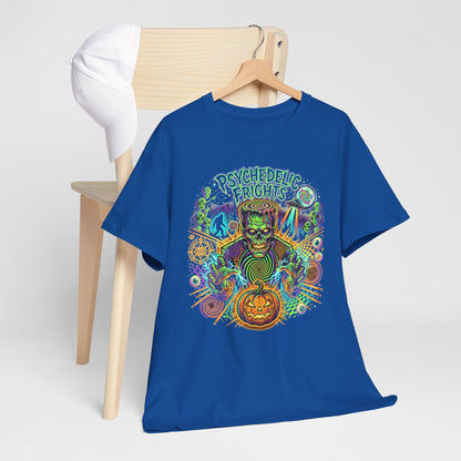 Psychedelic Monsters Halloween Tee — Spooky Pumpkin and Sasquatch Horror Graphic T-Shirt