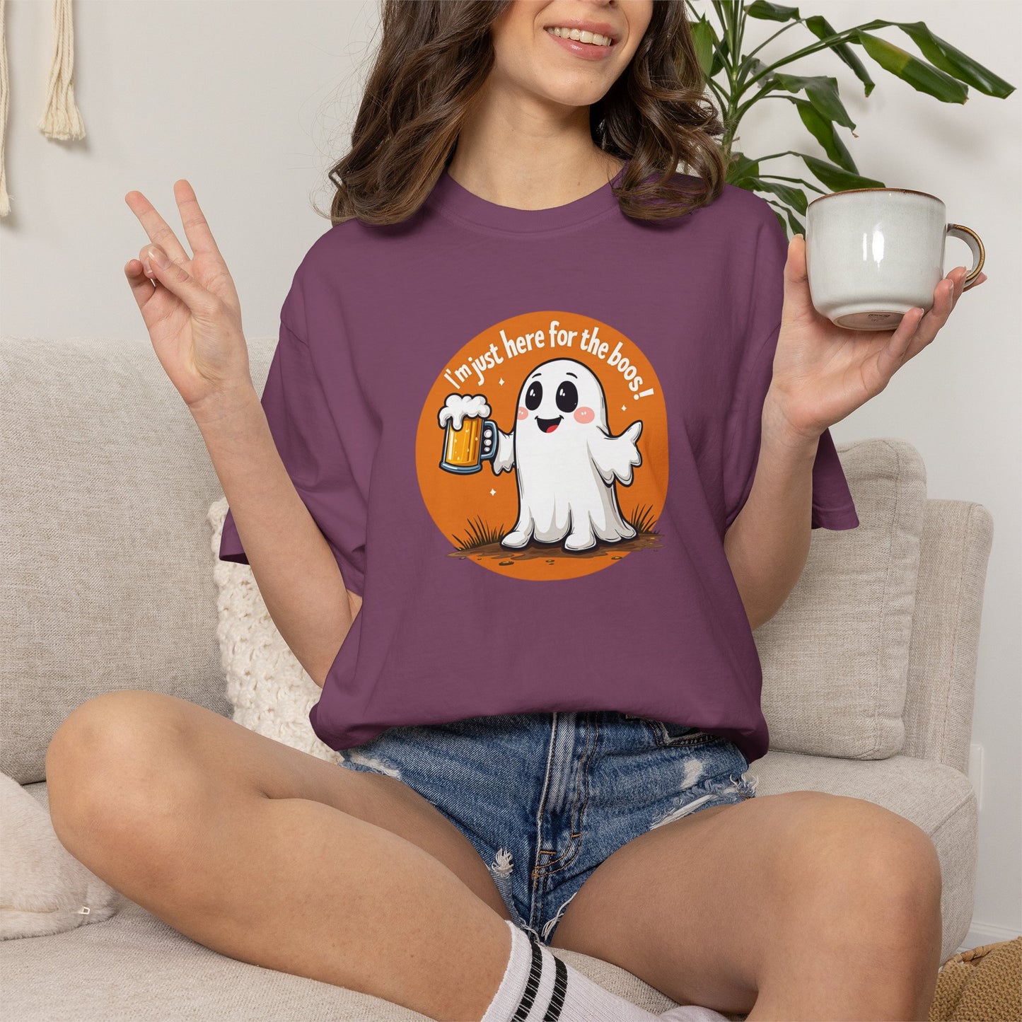 Halloween Ghost Beer T-Shirt — "I’m Just Here for the Boos" Cute Spooky Tee