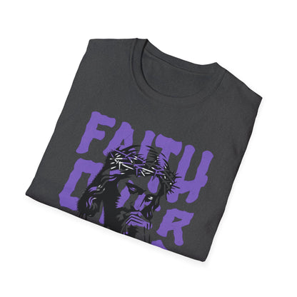 Faith Over Fear T-Shirt — Christian Jesus Graphic Tee (Faith Over Fear purple design)