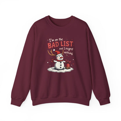Bad List Snowman Sweatshirt — Funny Christmas Holiday Crewneck