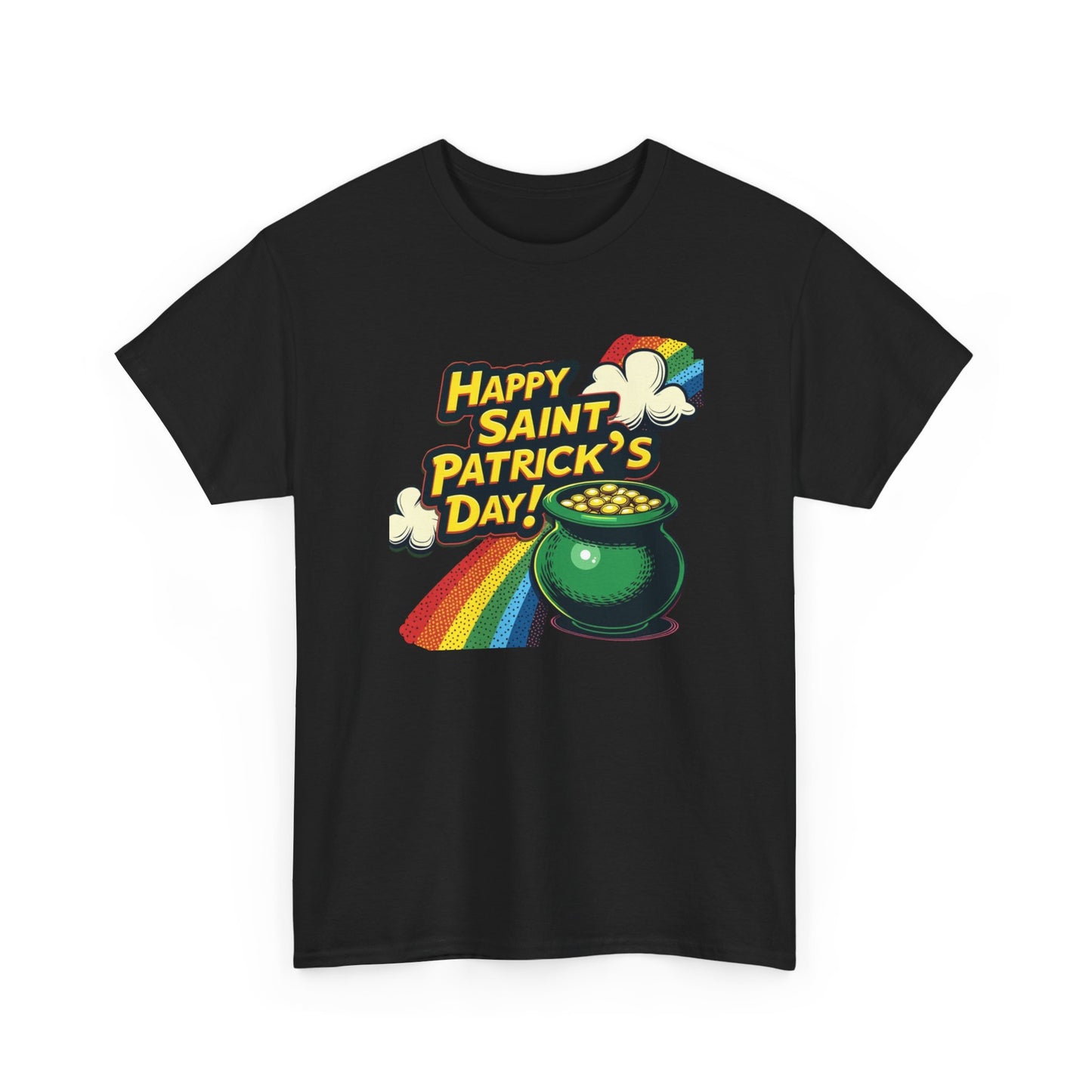 Saint Patrick's Day Tee — "Happy Saint Patrick's Day!" Pot of Gold Rainbow T-Shirt
