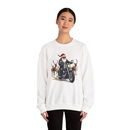 Santa on Motorcycle in Reindeer Stampede — Biker Santa Christmas Crewneck