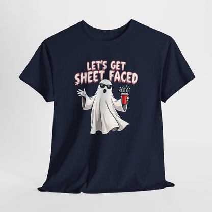 Let's Get Sheet Faced Ghost T‑Shirt — Funny Halloween Party Tee