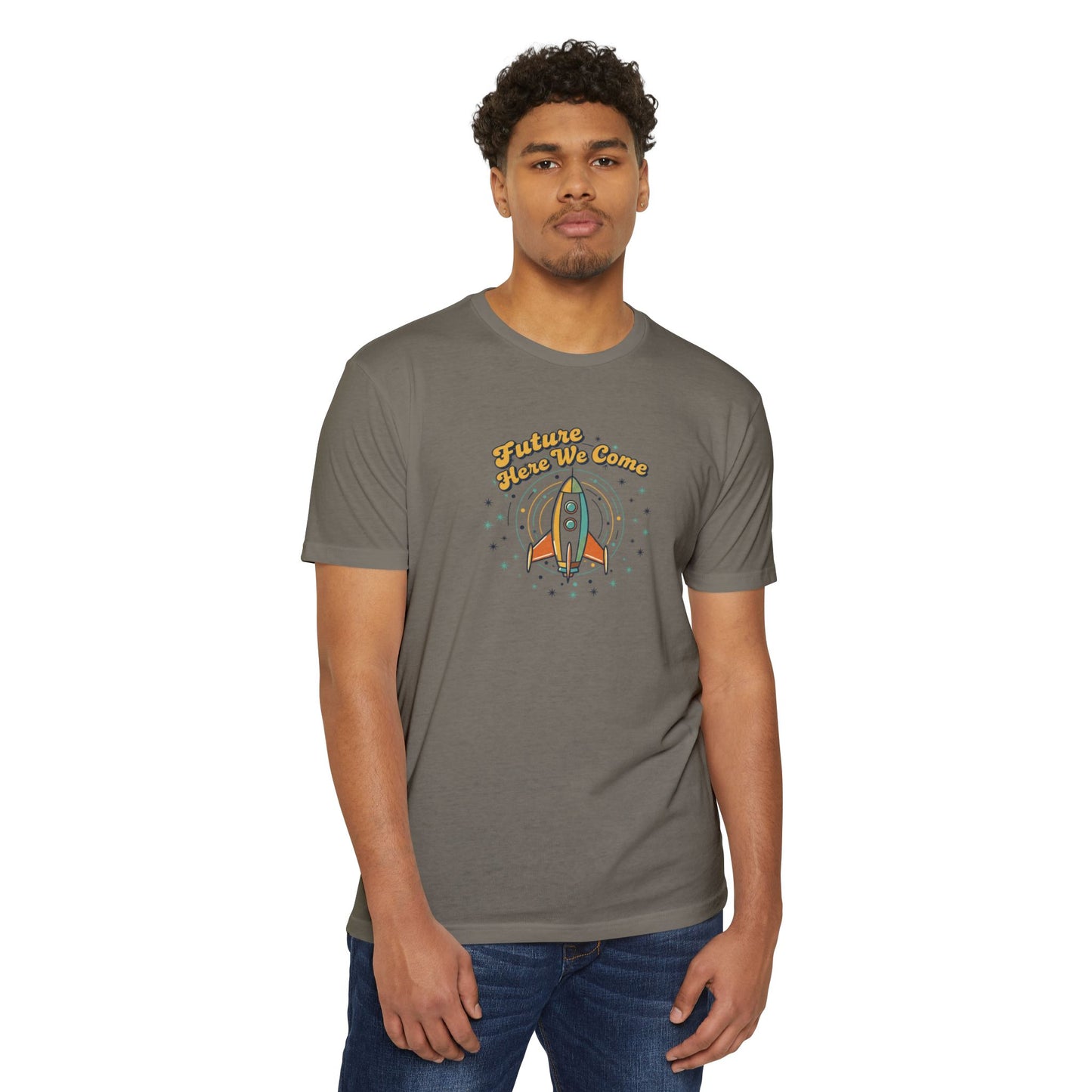 Retro Rocket T-Shirt - "Future Here We Come" Vintage Space Tee