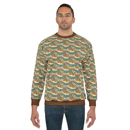Mothership delivering gifts,  All-Over-Print Sweatshirt — Orange Coastal Vintage Pattern