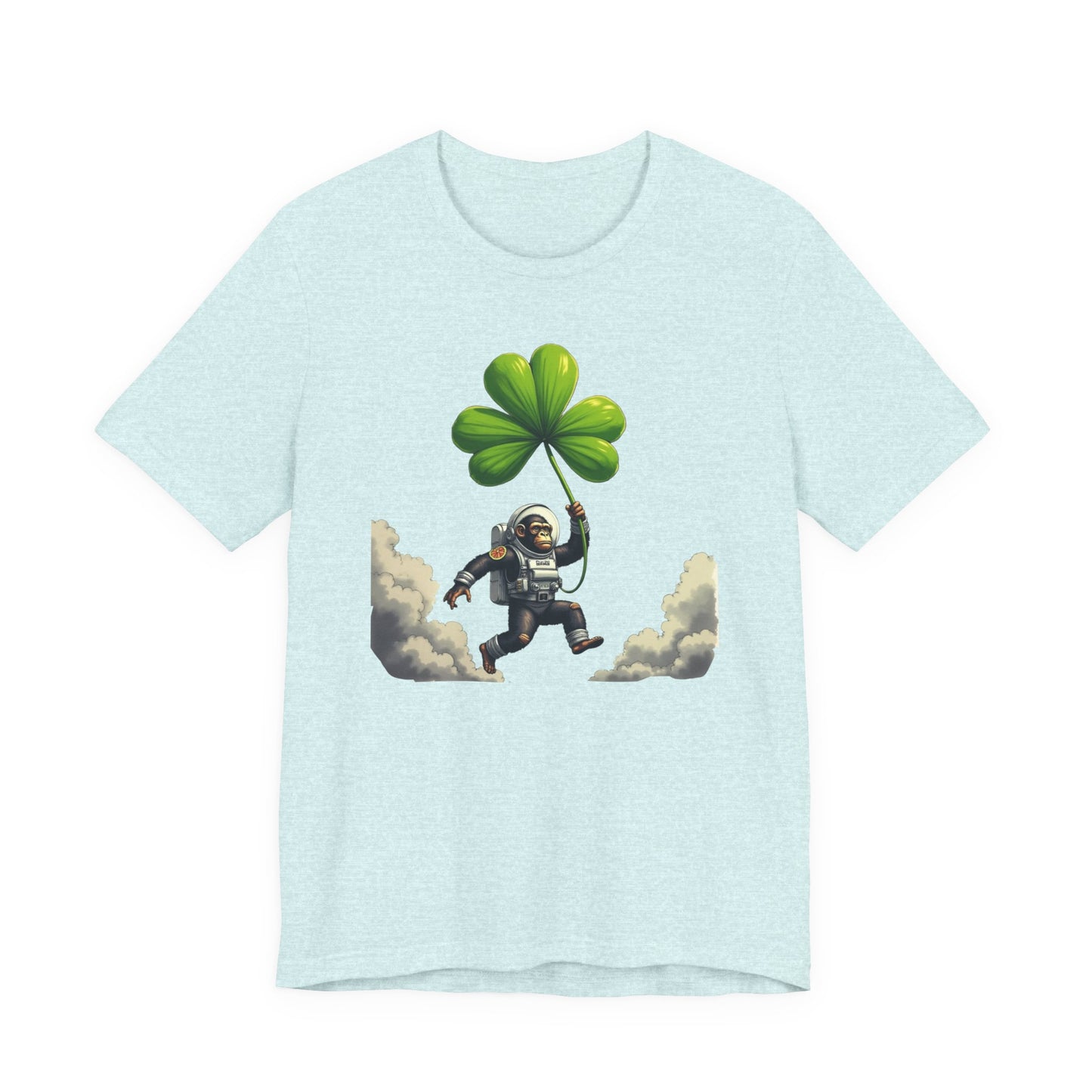 Astronaut Chimp T-Shirt — Floating in Clouds with Shamrock