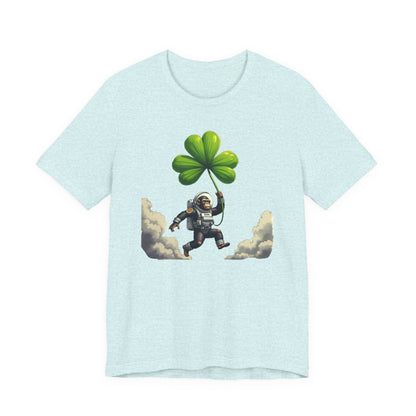Astronaut Chimp T-Shirt — Floating in Clouds with Shamrock