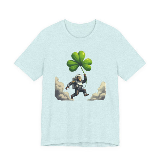 Astronaut Chimp T-Shirt — Floating in Clouds with Shamrock