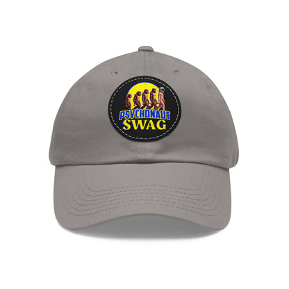 Psychonaut Swag Dad Hat with Leather Patch, Casual Cap for Outdoor Adventures, Fun Gift for Dads, Unique Street Style Hat - Psychonaut Swag