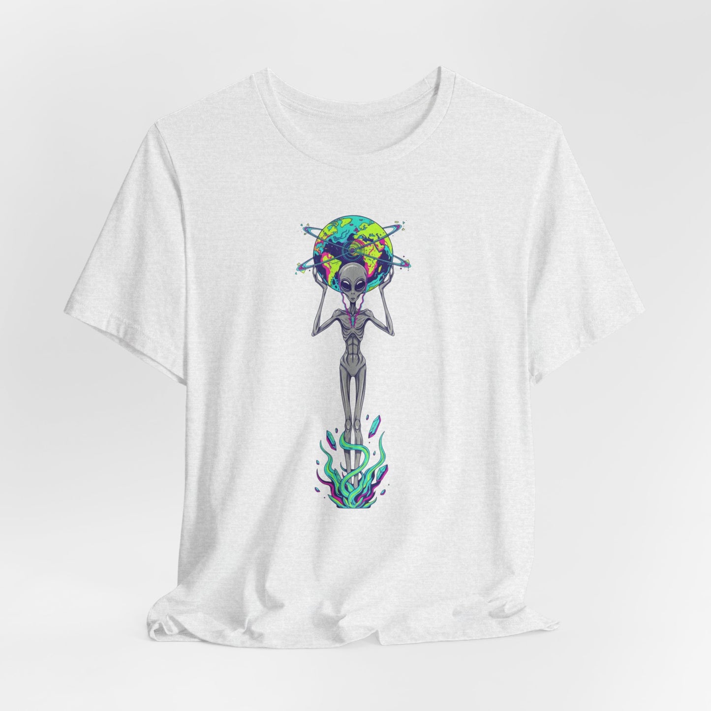 Alien Holding Earth Graphic Tee — Cosmic Sci‑Fi Alien Shirt
