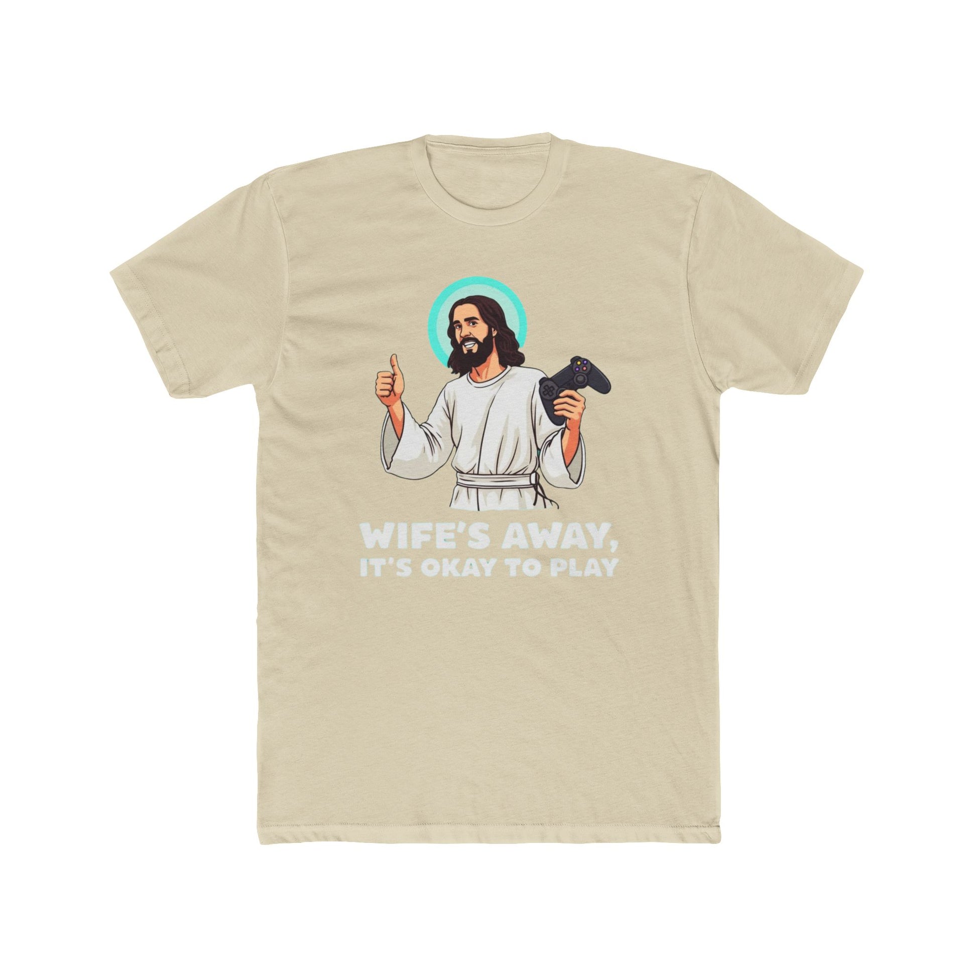 Wife’s away, Jesus tee, Playful Unisex Crew Tee with Humorous Design - Psychonaut Swag