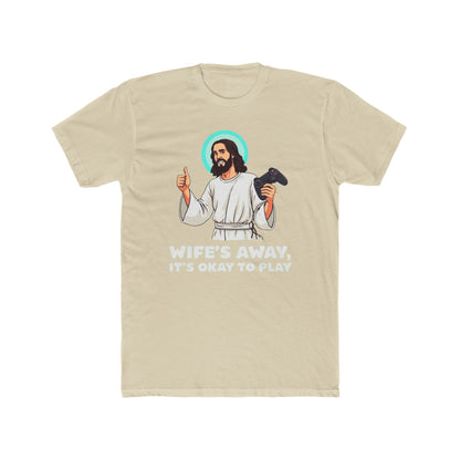 Wife’s away, Jesus tee, Playful Unisex Crew Tee with Humorous Design - Psychonaut Swag