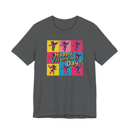 Valentine's Day Pop Art Tee — "Happy Valentine's Day!" Cupid Graphic Shirt